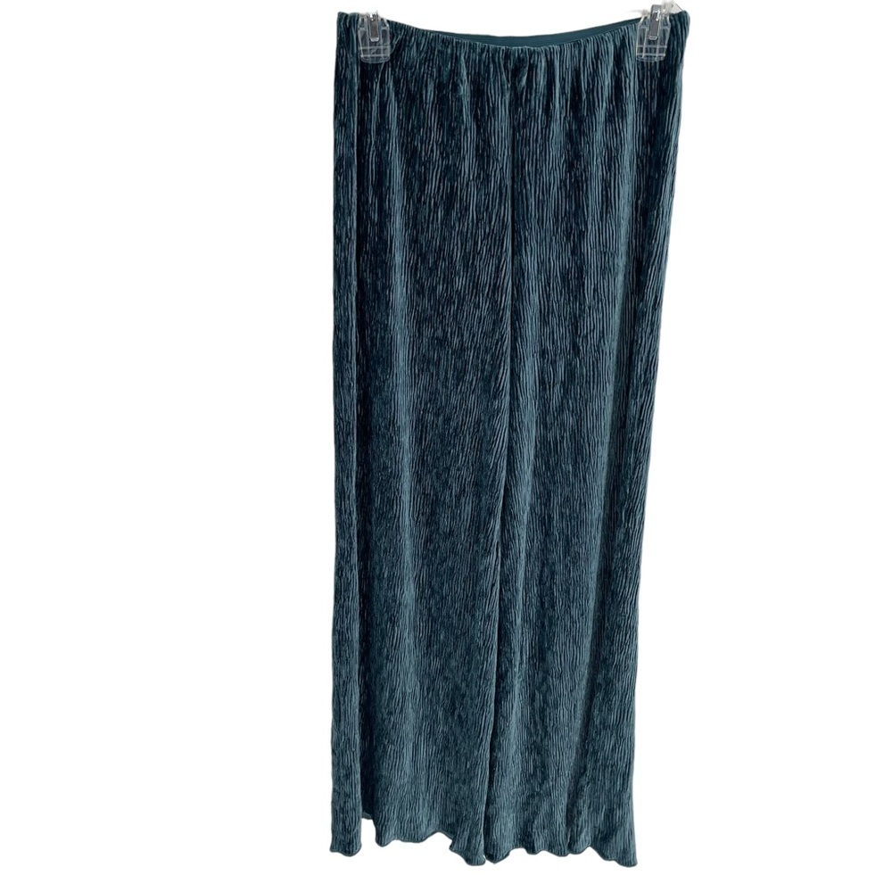 Wild Pony Women Blue Velvet Casual Pants Size Small Wide Leg Ribbed Pull On